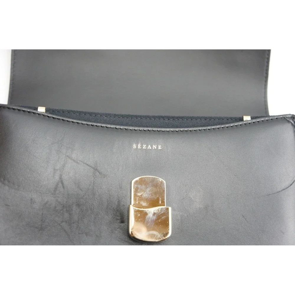La Maroquinerie Sezane Claude Messenger Bag Black Leather Gold Hardware Good